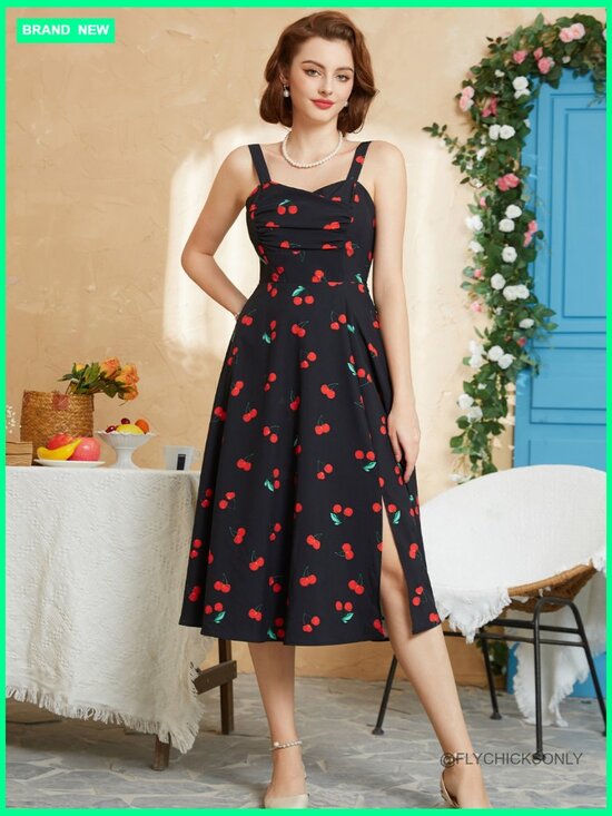 Vintage 1950s Sleeveless Flowy Ruched Midi Tea Party Cocktail Dress - Picture 6 of 7